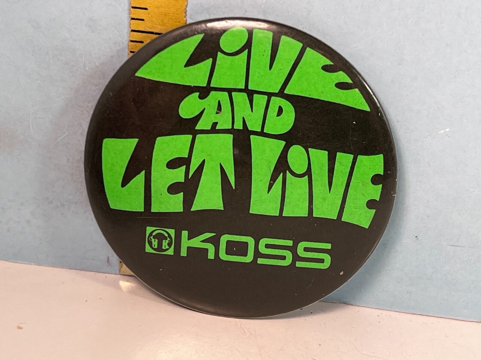 1960's Vintage Live and Let Live KOSS Stereophones Advertising Button