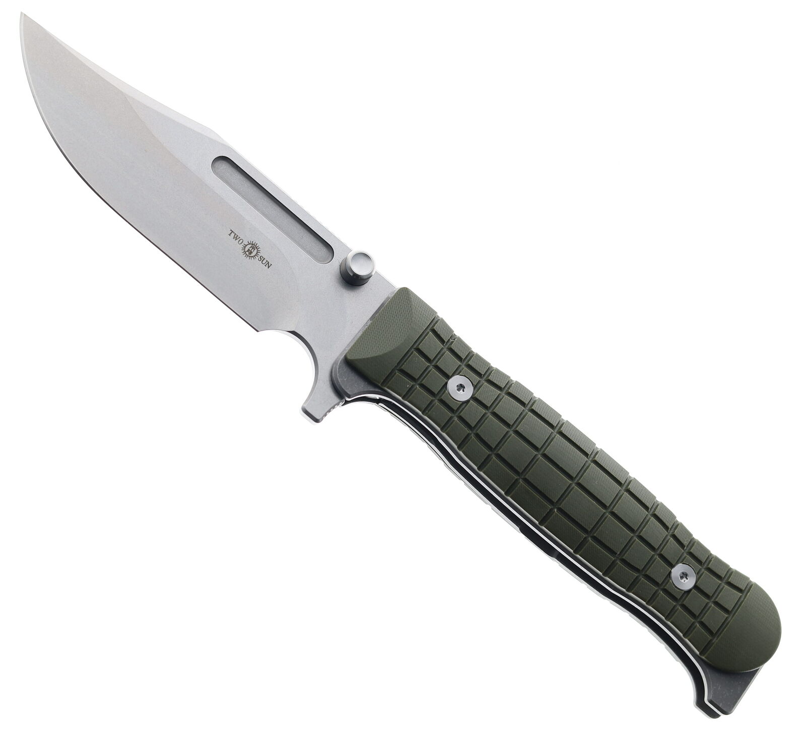 Two Sun Flipper Folding Knife Green G10 Handle D2 Plain Edge  TS418 GREEN