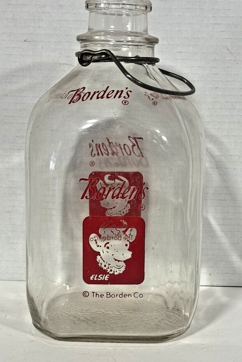 Vintage RARE Borden’s One Gallon Glass Milk Bottle Jug FOUR SIDED Square ELSIE