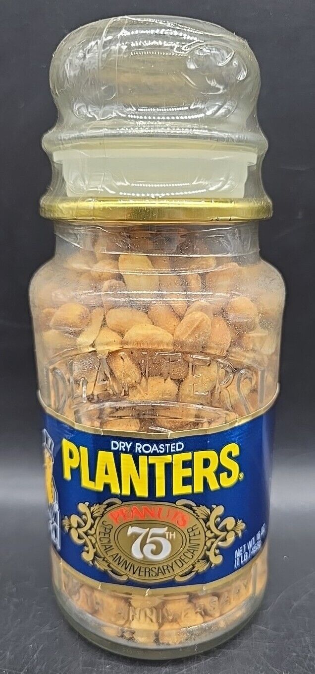 Vintage 1981 75th Anniversary Planters Mr. Peanut Decanter Glass Jar Sealed 