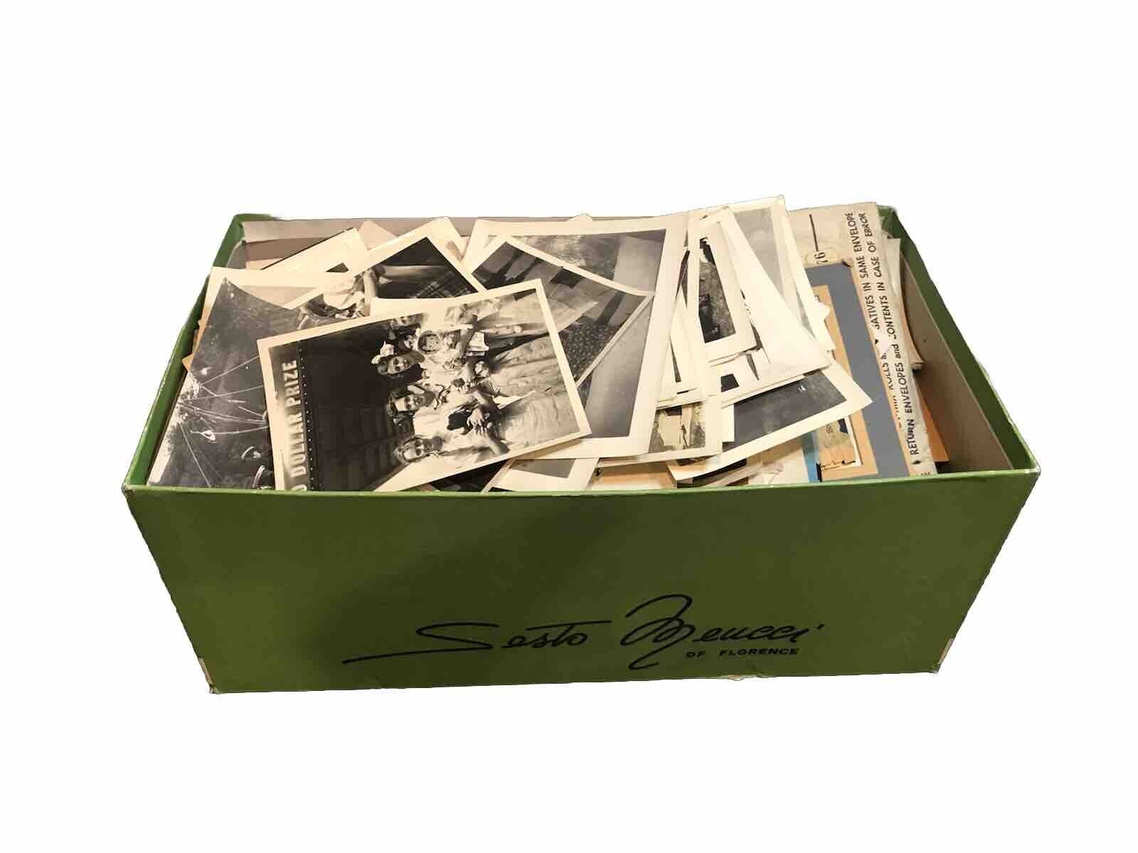 Shoebox Full Of Vintage Pictures, Letters Postcards  Negatives Small Frames Lot