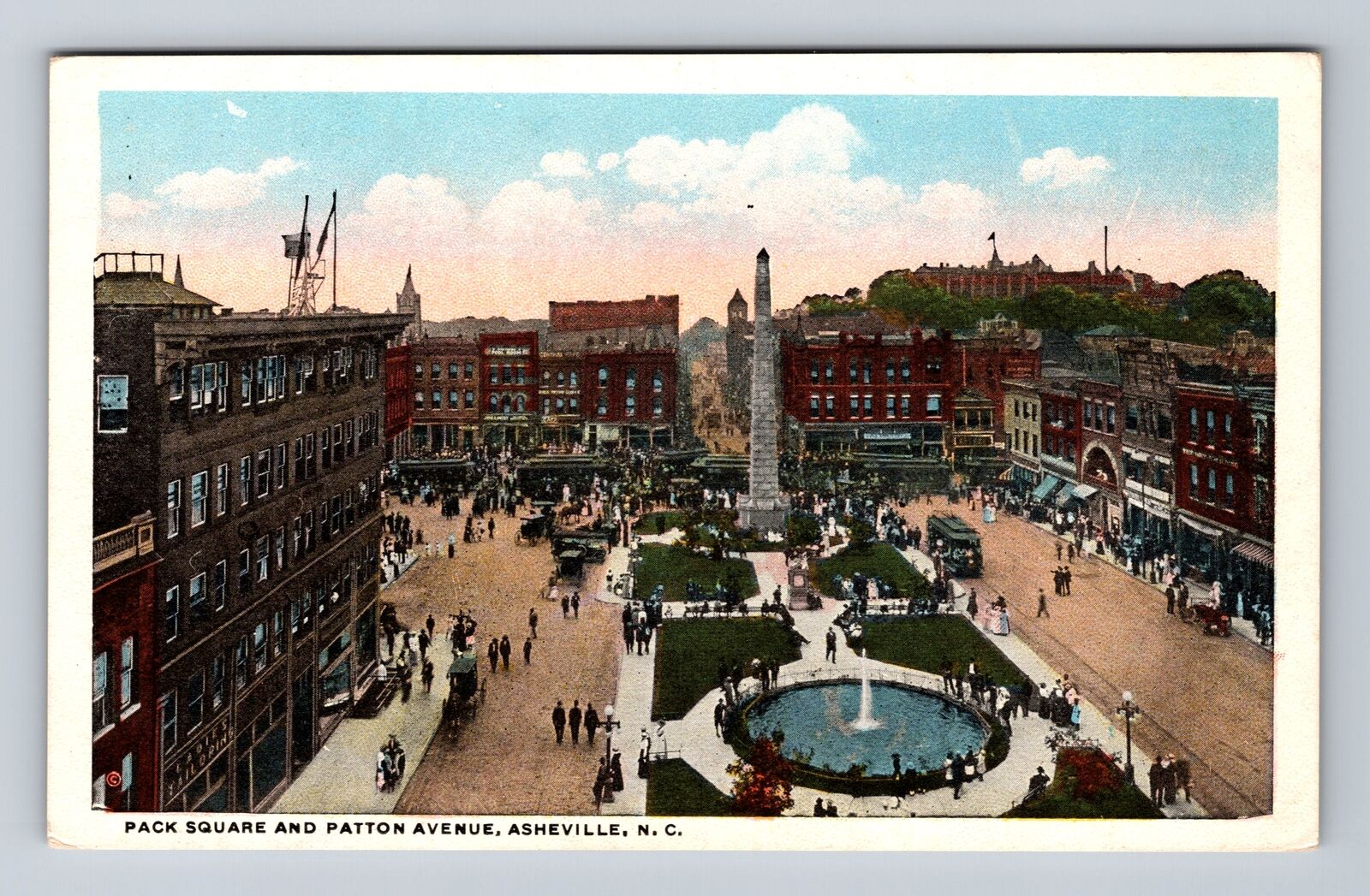 Asheville NC-North Carolina, Pack Square And Patton Avenue, Vintage Postcard