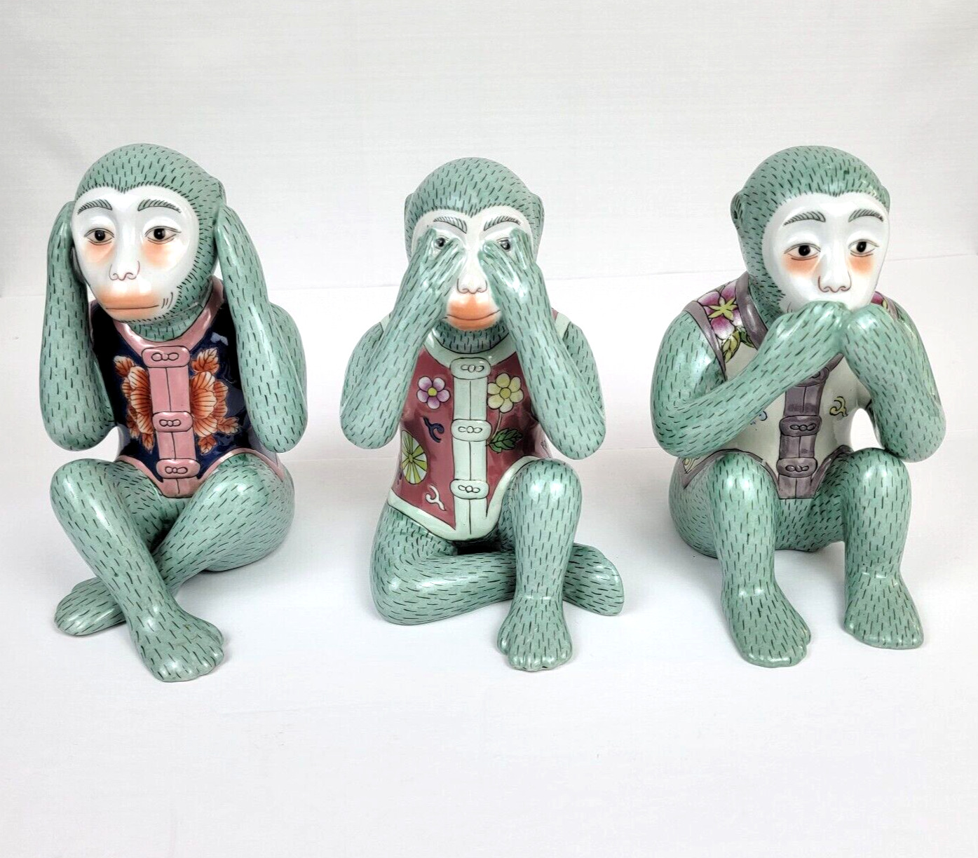 Andrea by Sadek Three Wise Monkeys Hand Painted Porcelain Figurines 7.5