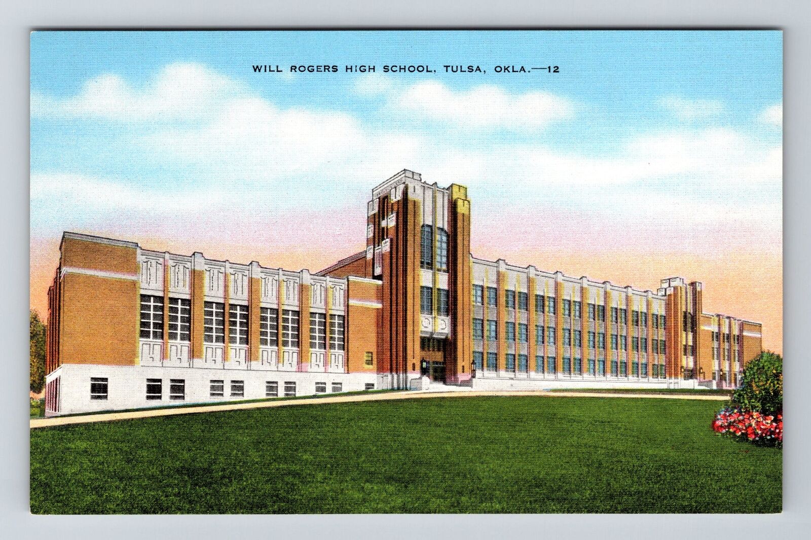 Tulsa OK-Oklahoma, Will Rogers High School, Vintage Postcard
