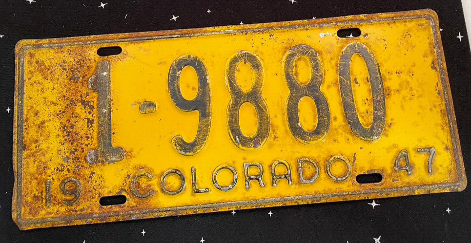 VTG 1947 Metal Yellow & Black Colorado Steel  License Plate 12.5