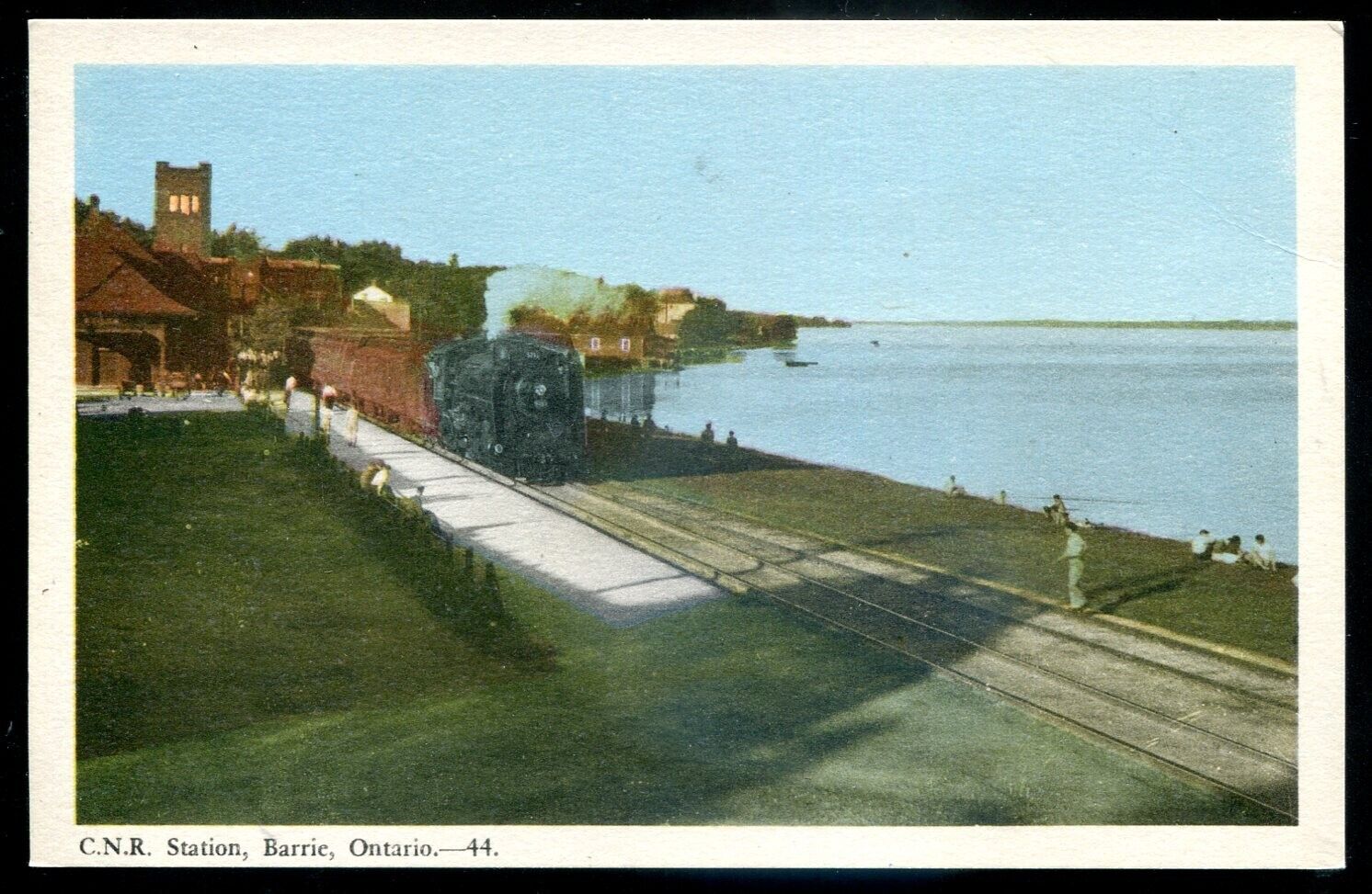 BARRIE Ontario Postcard 1940s CNR Train Station