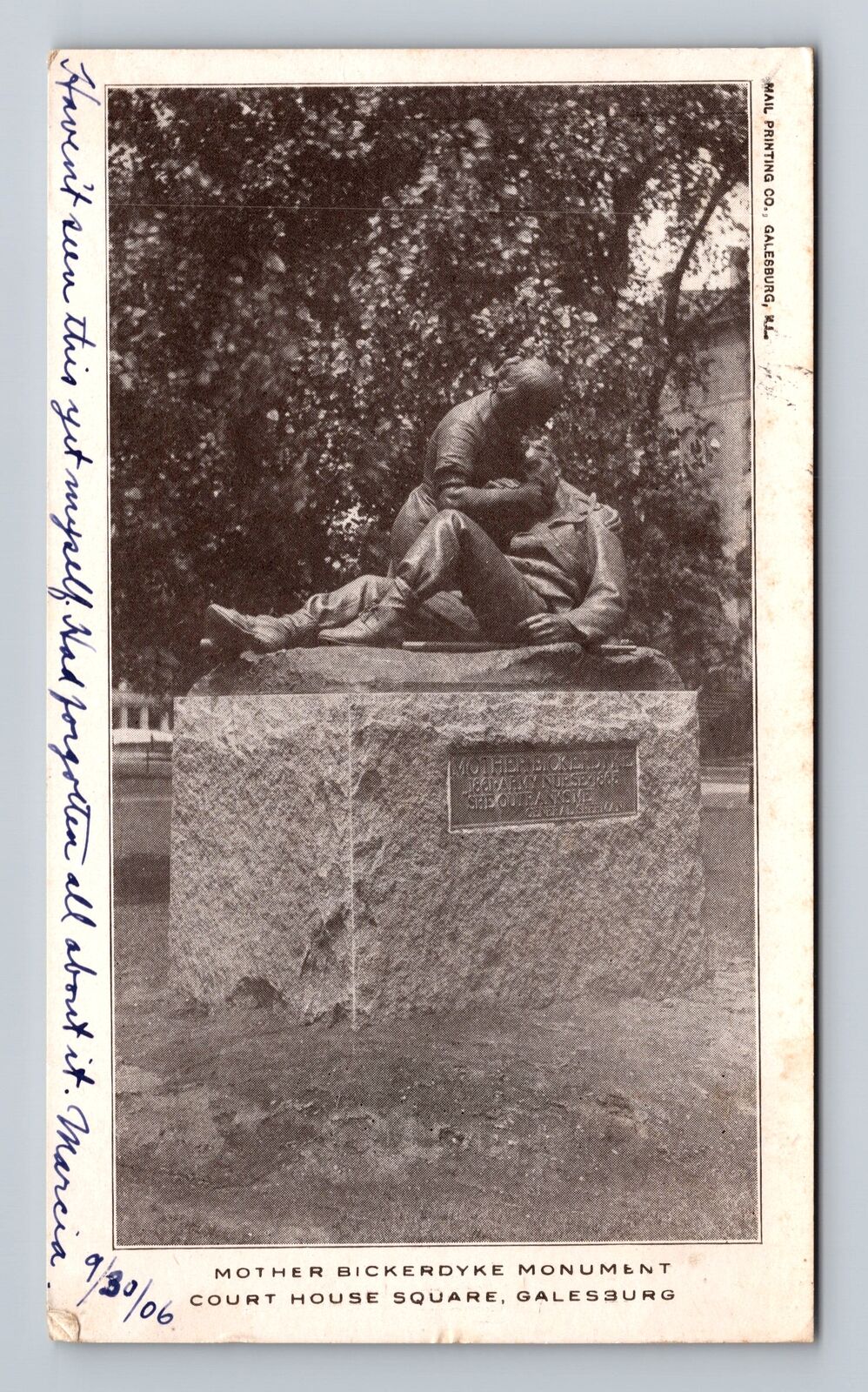 Galesburg IL-Illinois, Mother Bickerdyke Monument, Vintage c1906 Postcard