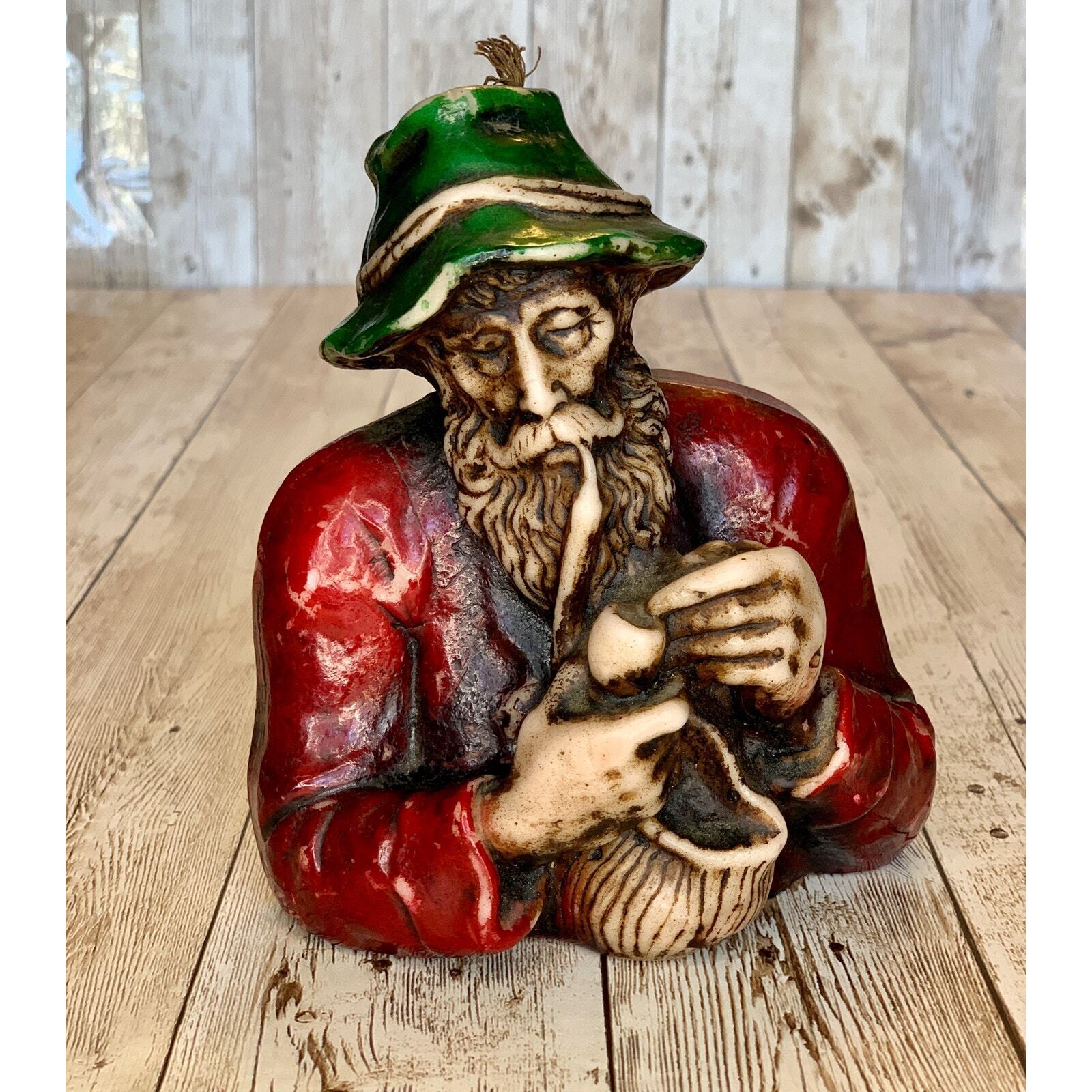 Vintage Wax Figurine Candle~Unlit~Bearded Wharf Fisherman/Sailor Smoking a Pipe