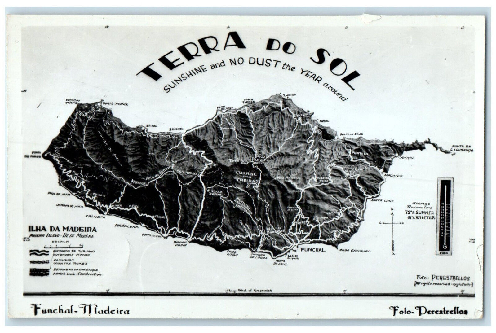 c1930\'s Terra Do Sol Funchal-Madeira Map View Portugal RPPC Photo Postcard