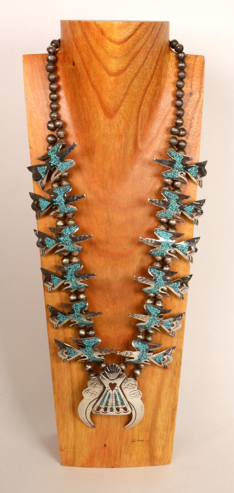 Vintage Navajo Sterling Silver Squash Blossom Necklace, ca 1970; by Charlie John