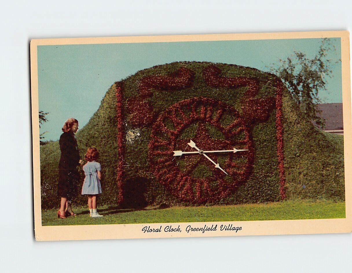 Postcard Floral Clock Greenfield Village Dearborn Michigan USA