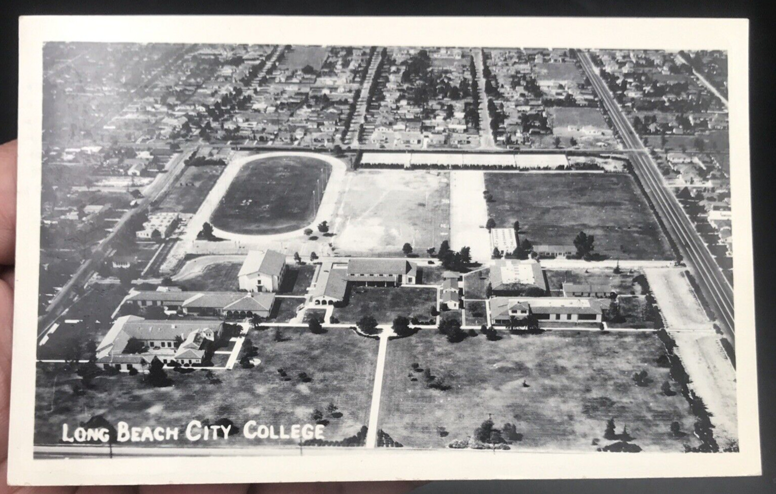 1947 RPPC Long Beach City College California CA Real Photo Postcard Aerial