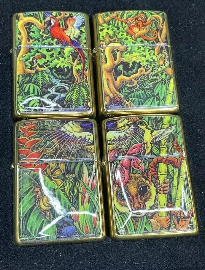 ZIPPO 1995 MYSTERIES OF THE FOREST BRASS SET OF 4 LIGHTER SEALED IN BOX