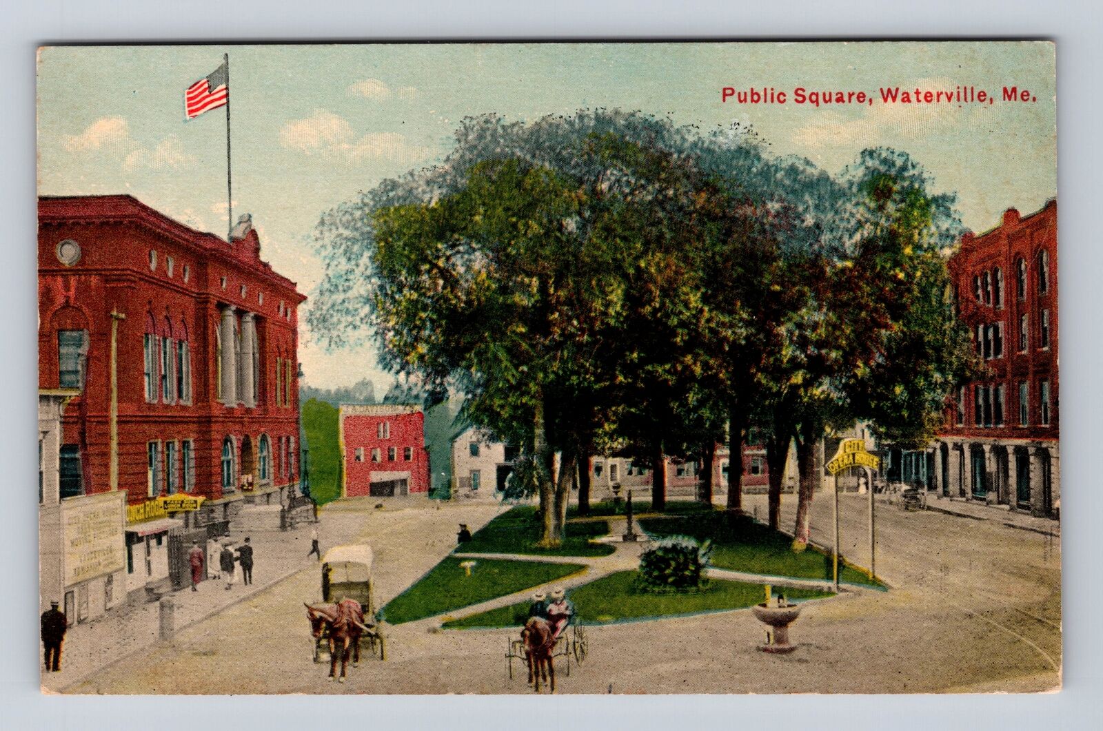 Waterville ME-Maine, Public Square, Antique, Vintage Souvenir Postcard