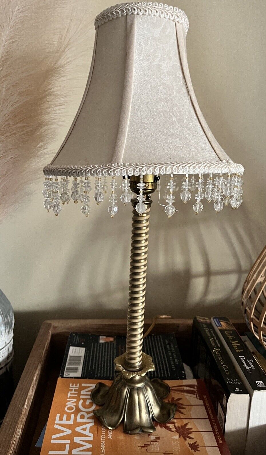 Leviton Electric Twist Candlestick Desk Lamps Brass 14” & Shades Hotel Regency