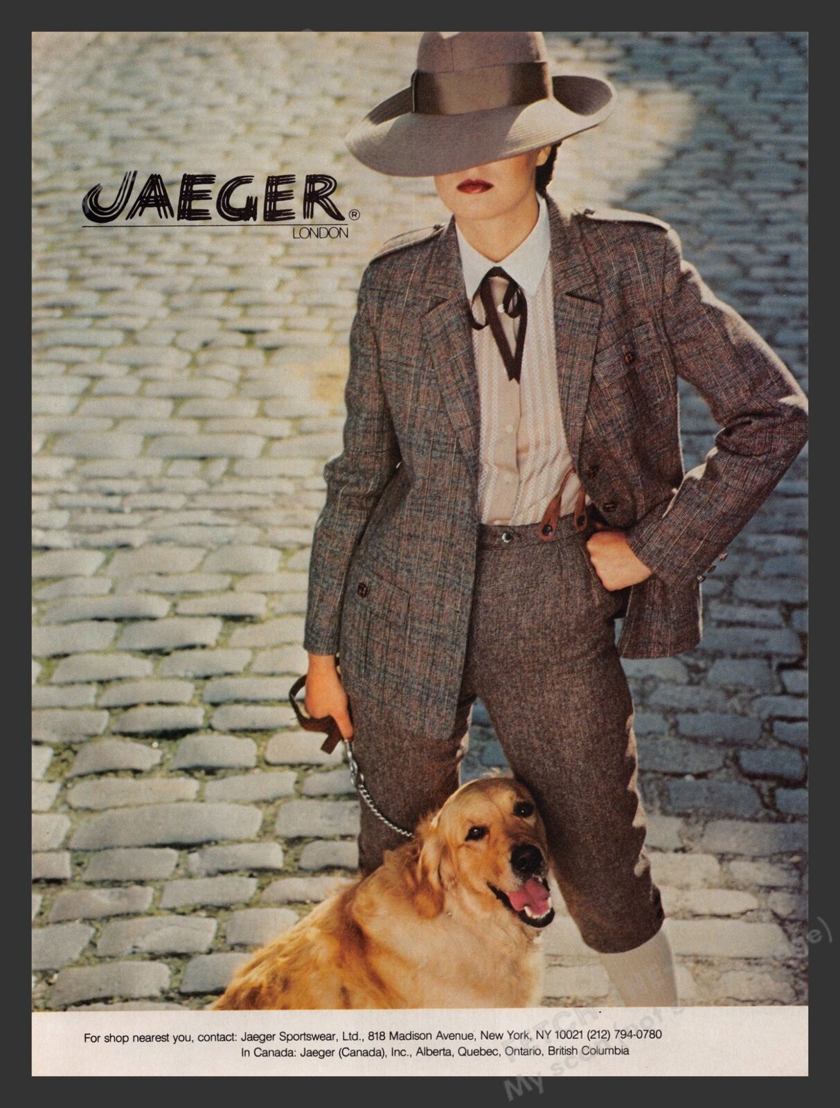 Jaeger London Model Golden Retriever Dog 1980s Print Advertisement 1981