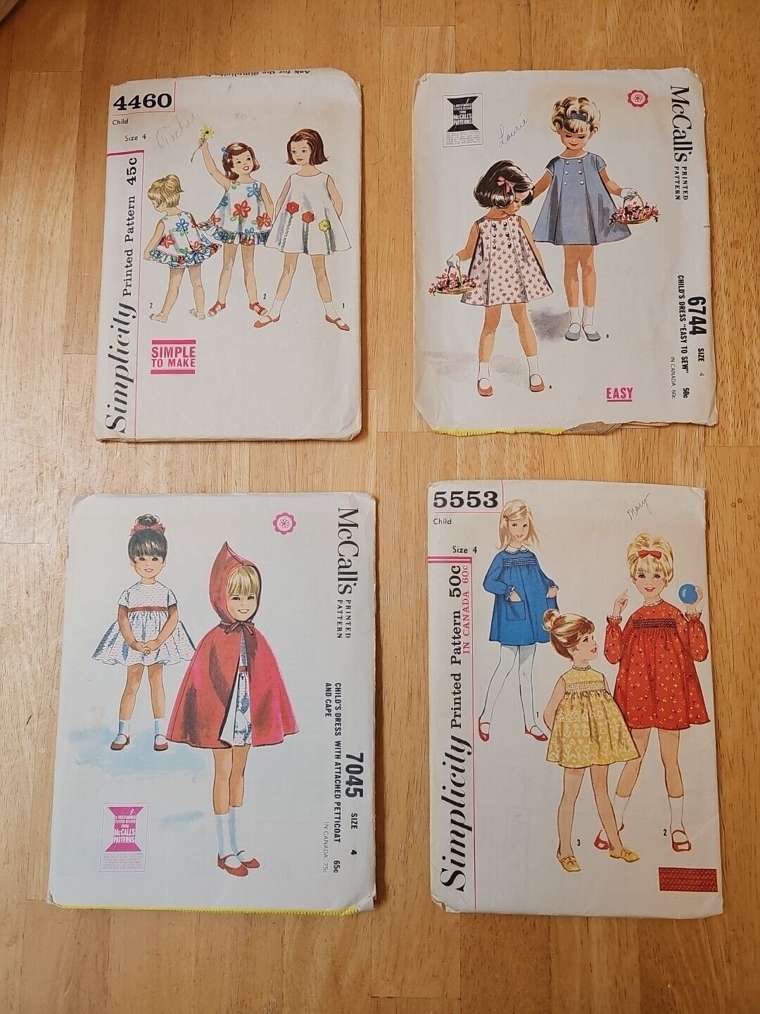 Girls Dress Pattern Simplicity,Mccalls 1950-1960's  Vintage Size 4. Lot Qty 4 L