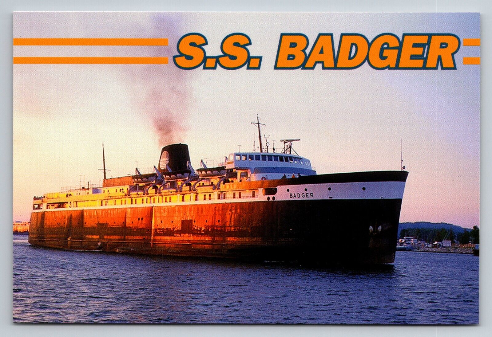 S.S. Badger Steamer In Sturgeon Bay Wisconsin Vintage Unposted Postcard