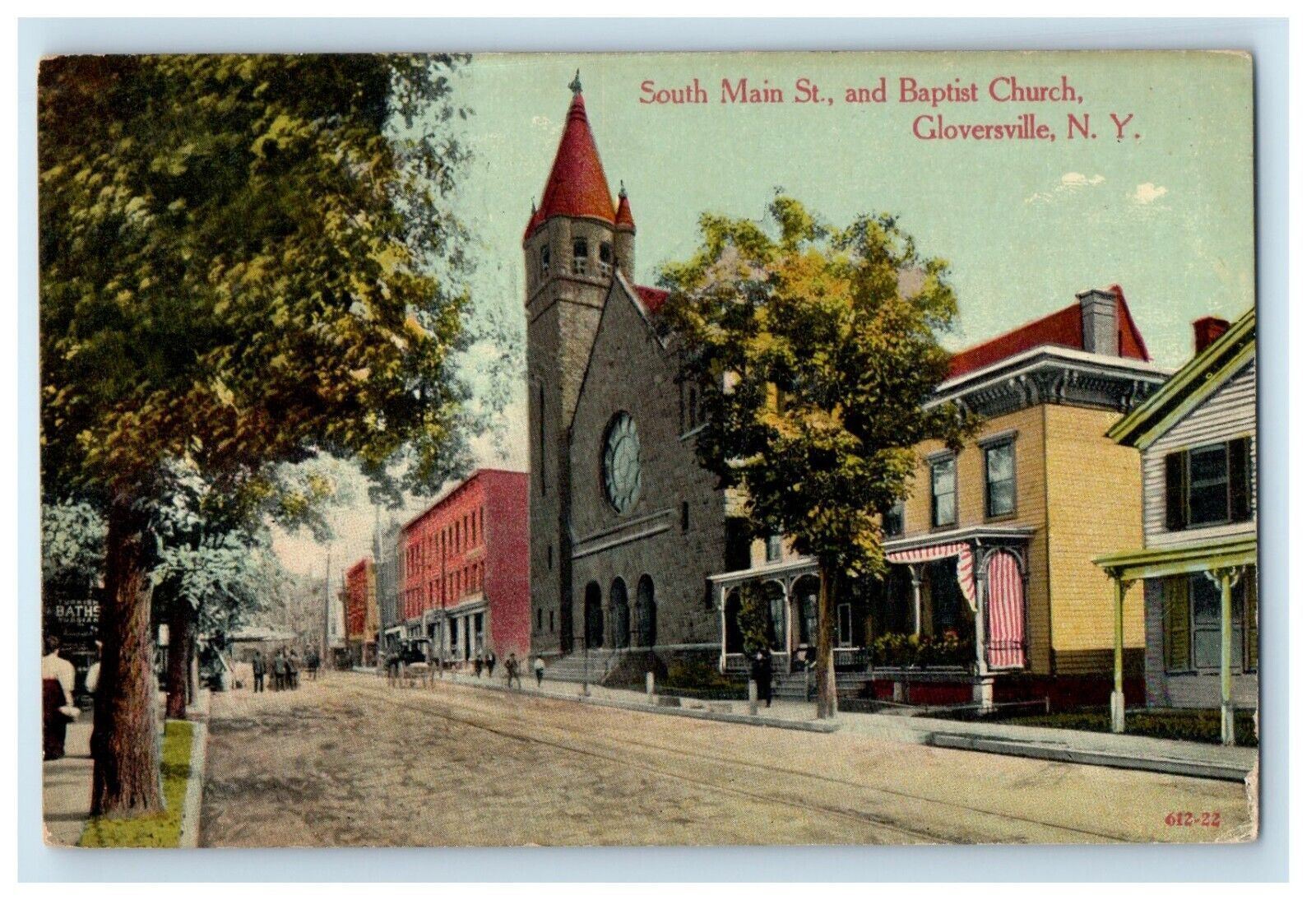 c1910's South Main Street And Baptist Church Gloversville NY Antique Postcard