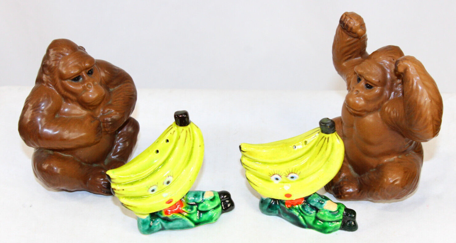 Gorilla Ape Banana Salt & Pepper Shakers Set MINT Vintage Japan Unique