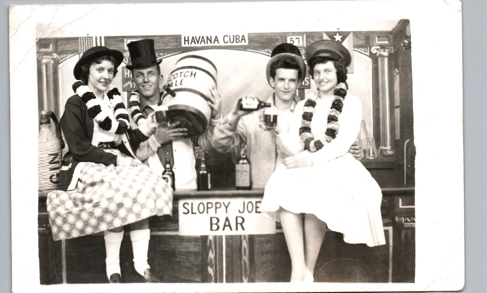 1950s SILLY PROP SALOON SCENE real photo postcard rppc sloppy joe bar arcade