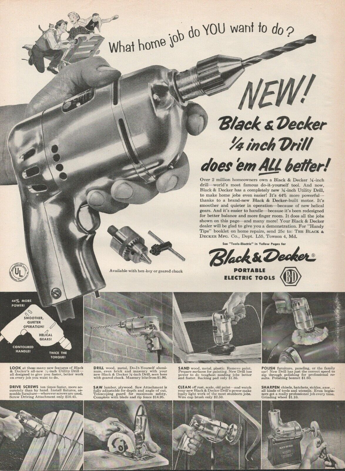 1955 Black & Decker Portable 1/4 Inch Drill Home Job You Want To Do Print Ad