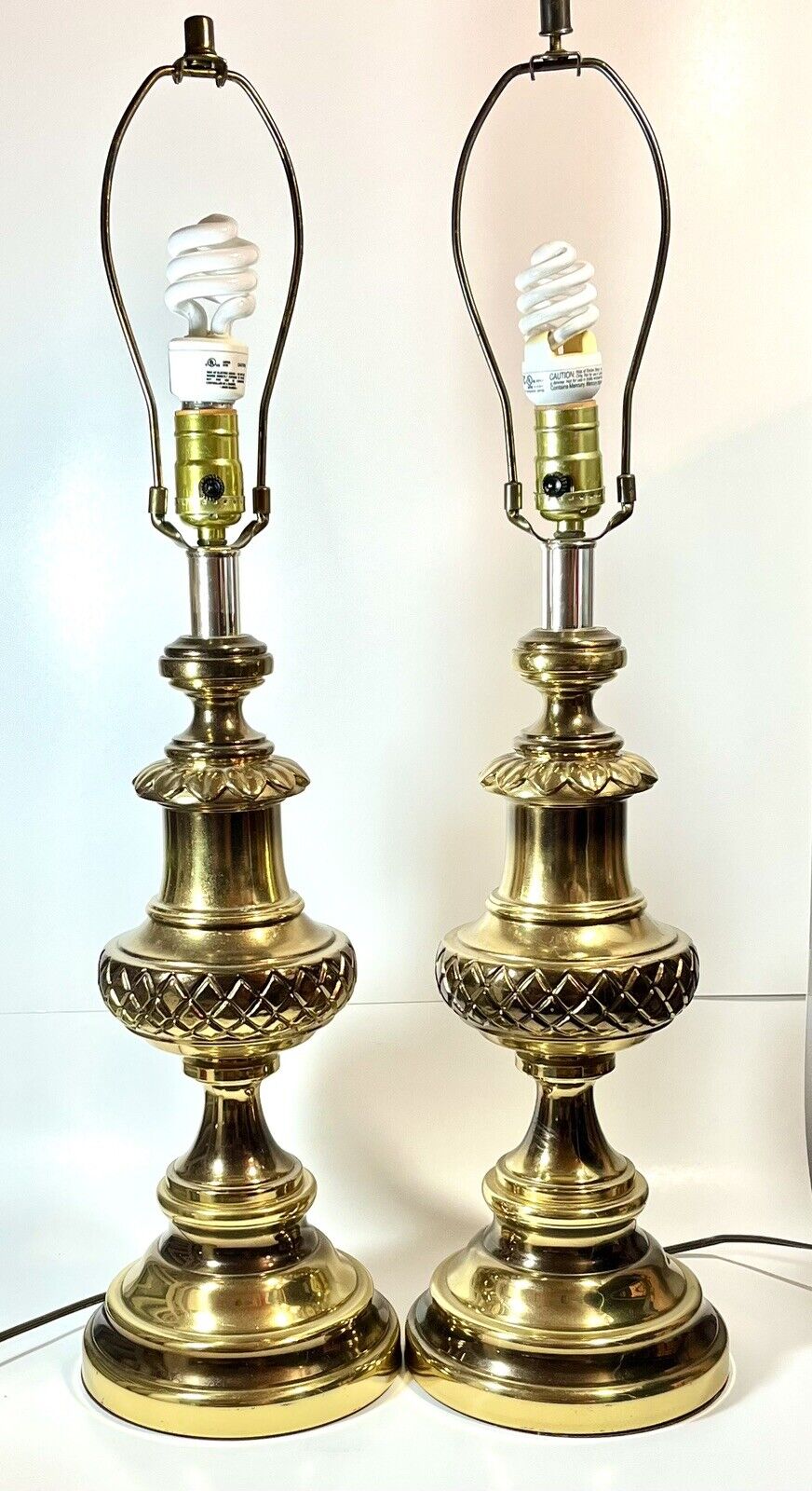 Pair Of Vintage Brass Leviton Lamps 27” To Finial