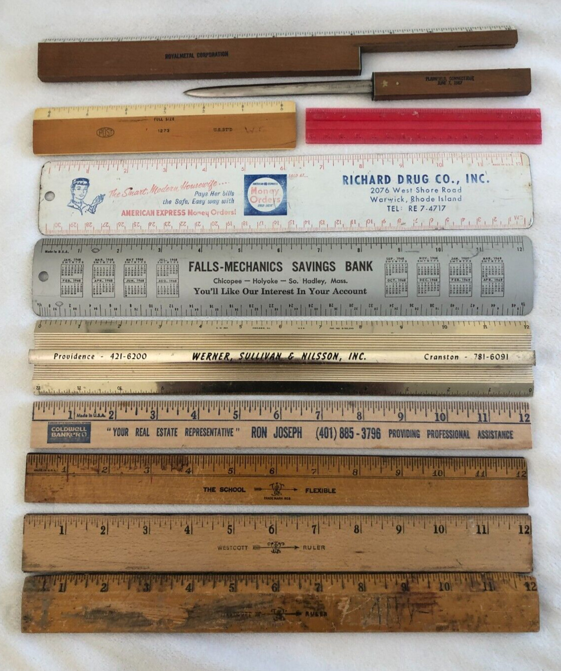 LOT of 10 Vintage Rulers - Wood / Metal / ADVERTISING 6\