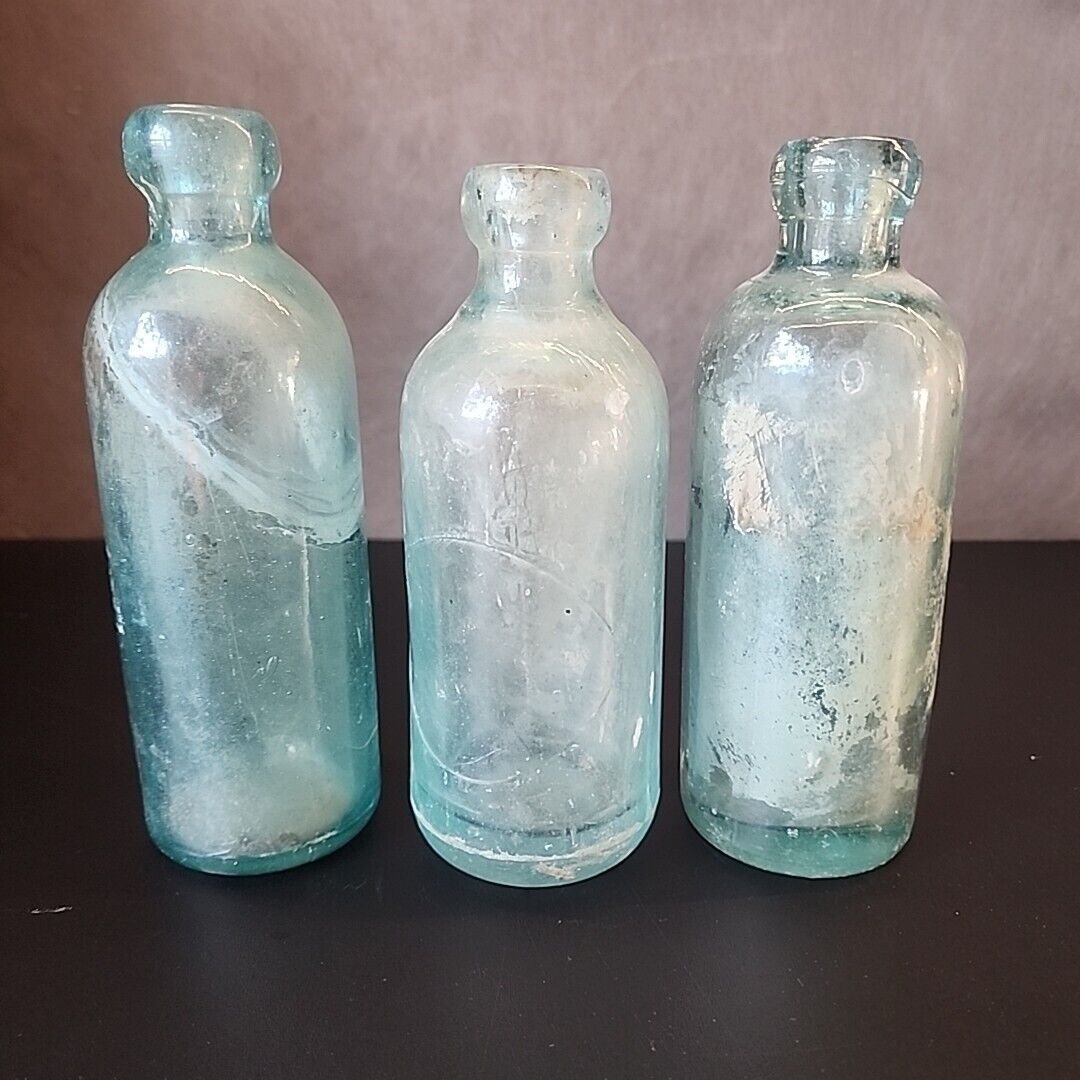 Antique Blob Top Aqua Soda Bottle Lot Of 3