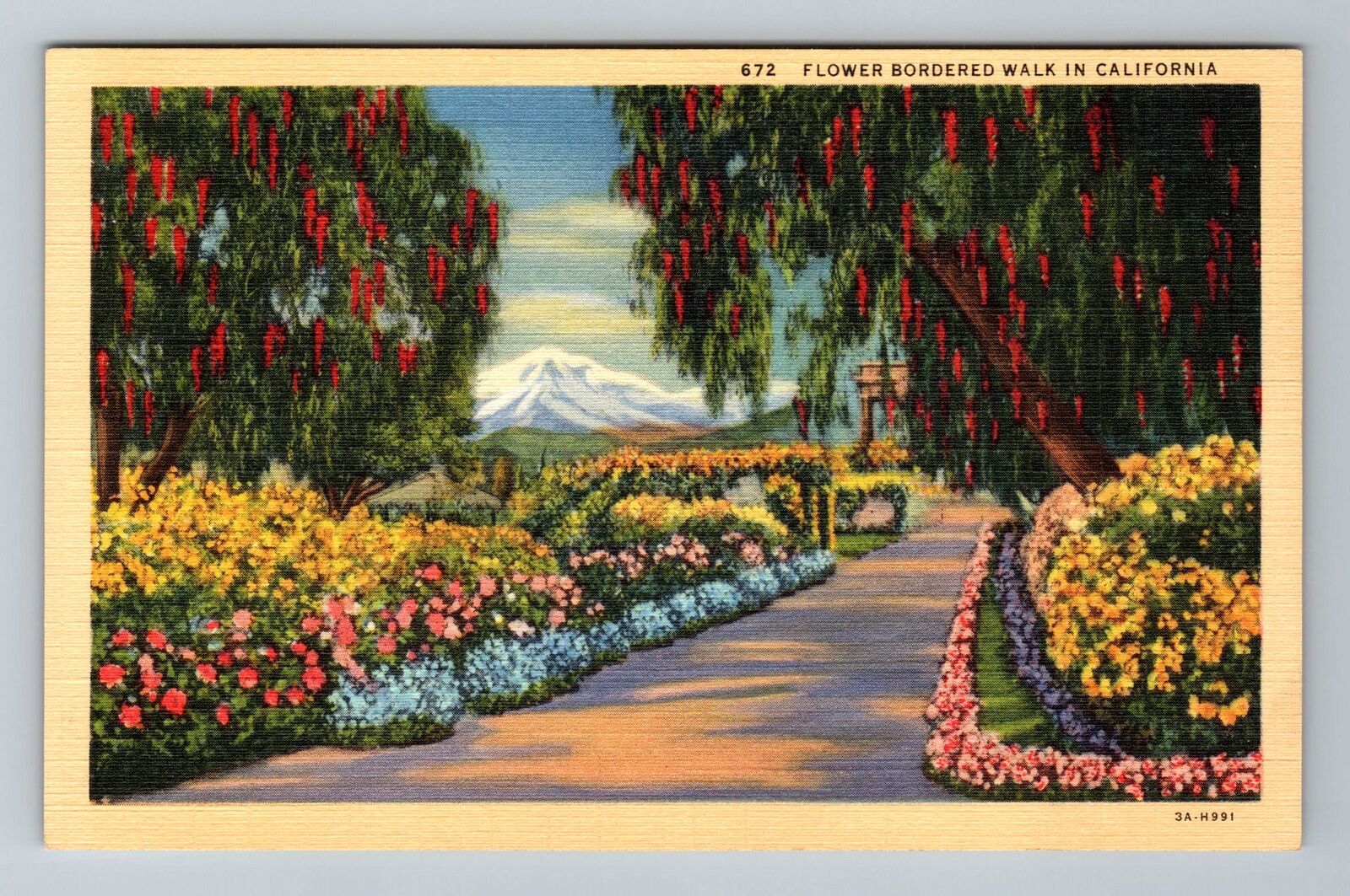 CA-California, Colorful Flower Bordered Walk, Vintage Postcard