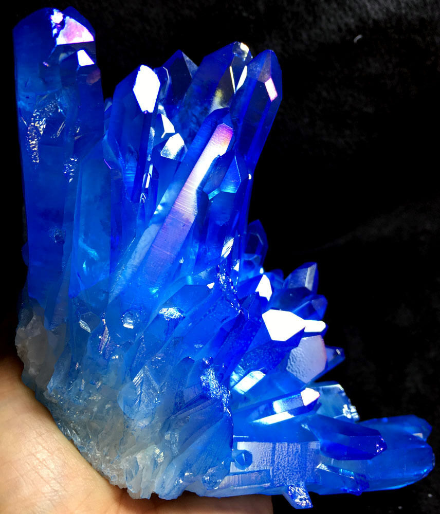 825g Dark Blue Aura Quartz Crystal Titanium Bismuth Silicon Cluster Rainbows