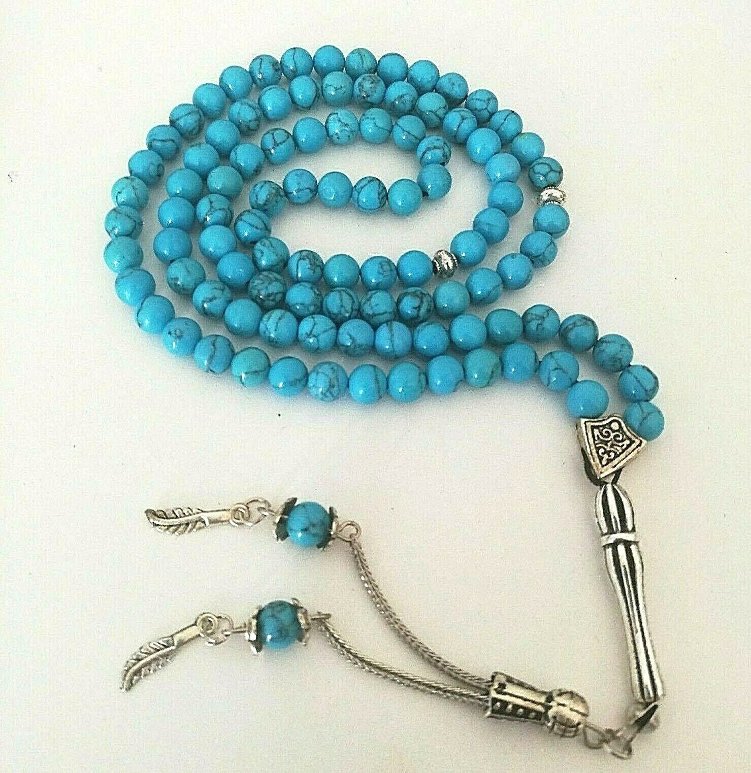 NEW Turquoise Stone Islamic Prayer 99 beads Tasbih Misbaha Rosary Tasbeeh 8mm