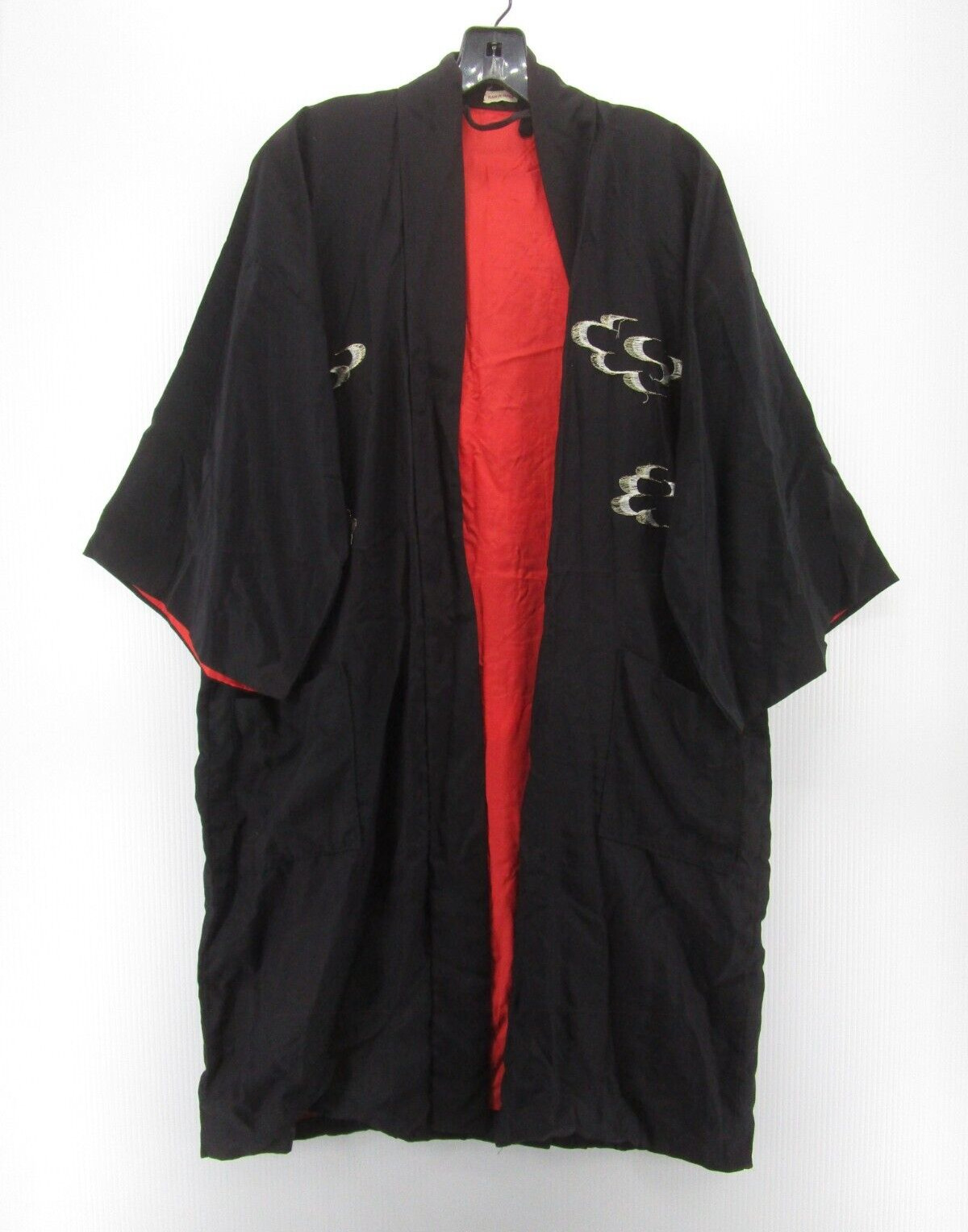 VINTAGE Japanese Kimono Robe Black Open Golden Dragon Embroidered Japan Cosplay*