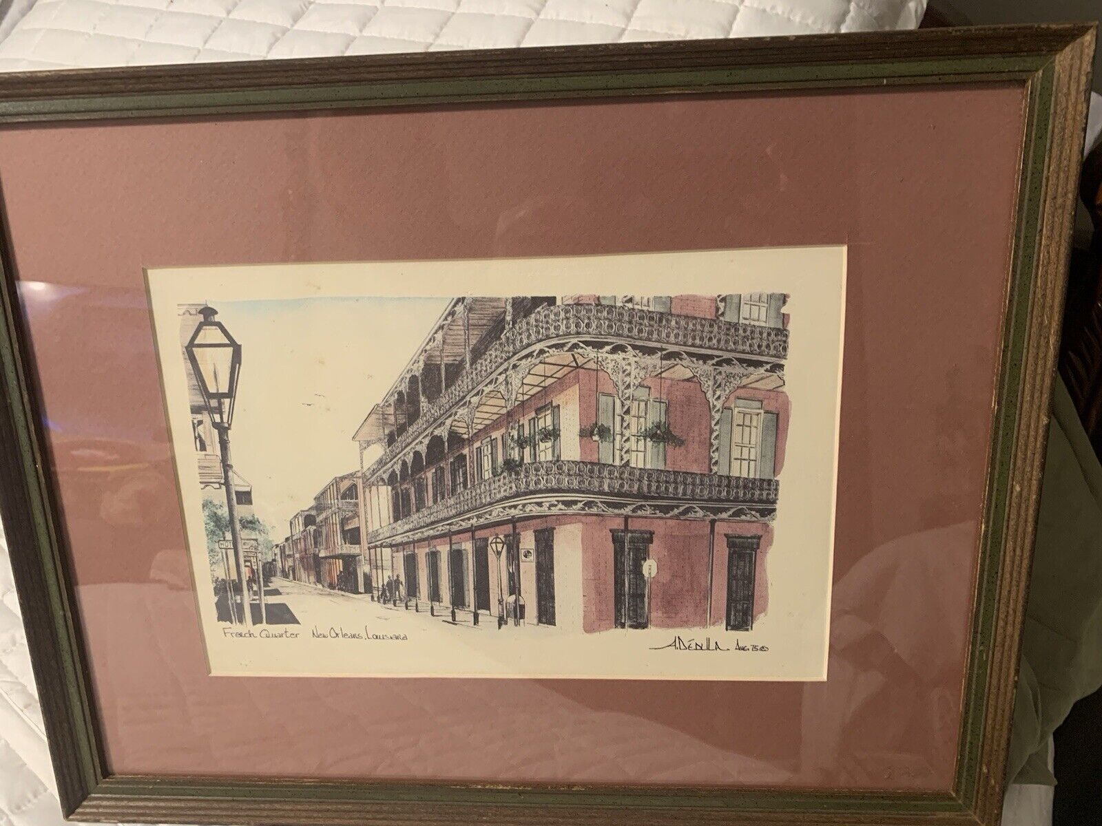 Vtg.Signed A. Dedlila Lithograph French Quarter New Orleans Aug 1975  #5 Framed