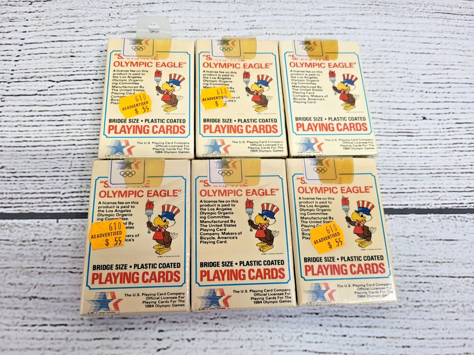 Vintage 1984 Olympic Eagle Bridge Size Plastic Coated Playing Cards Lot of 6 NEW