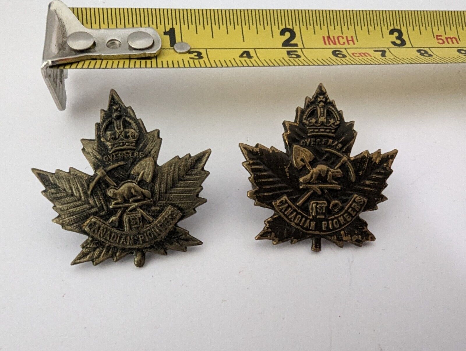 Set Of WW1 1st Canadian Pioneers Overseas Battalion Collar Badges Rare