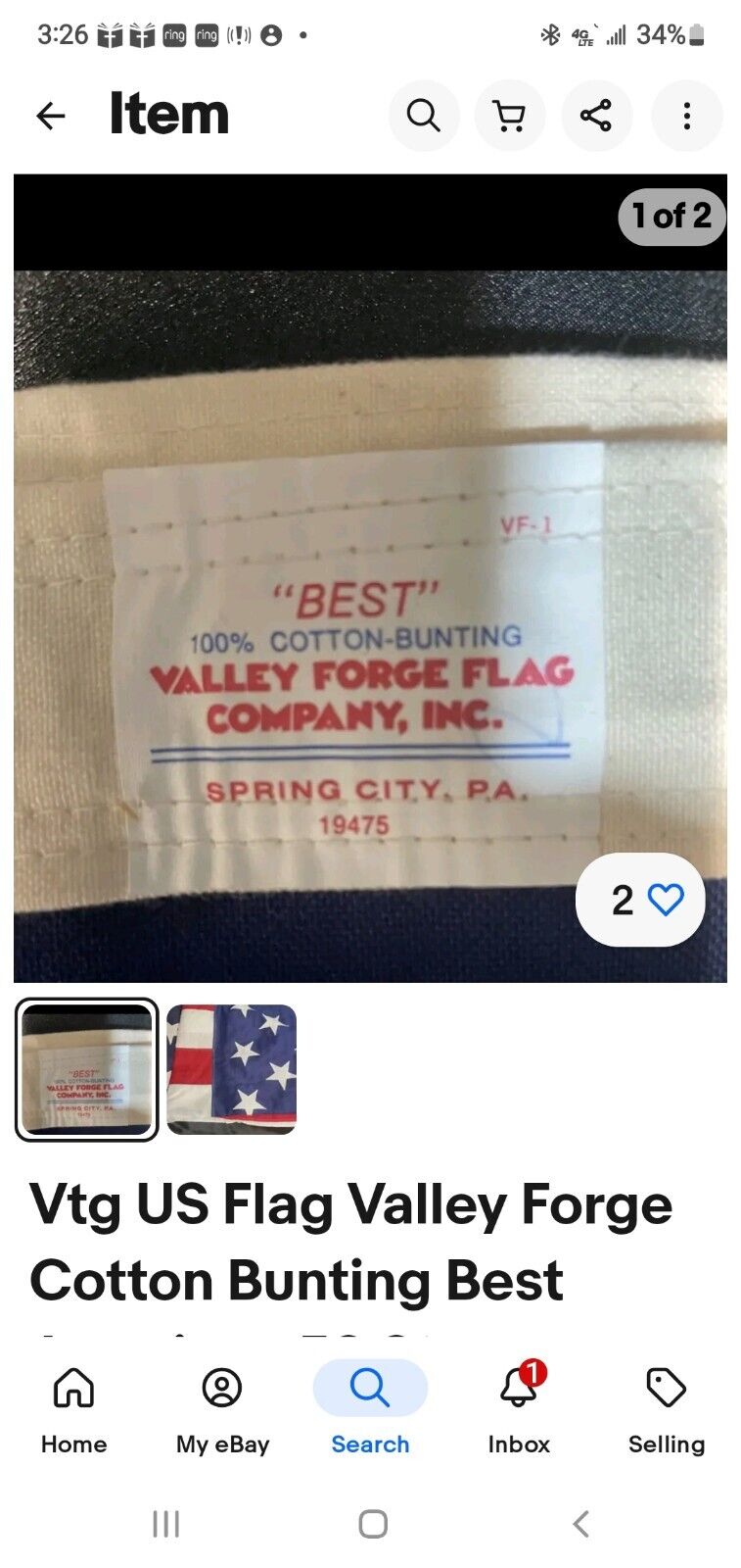 Large BEST Valley Forge 100% Cotton Bunting 50 Stars USA  FLAG  VTG  58 \