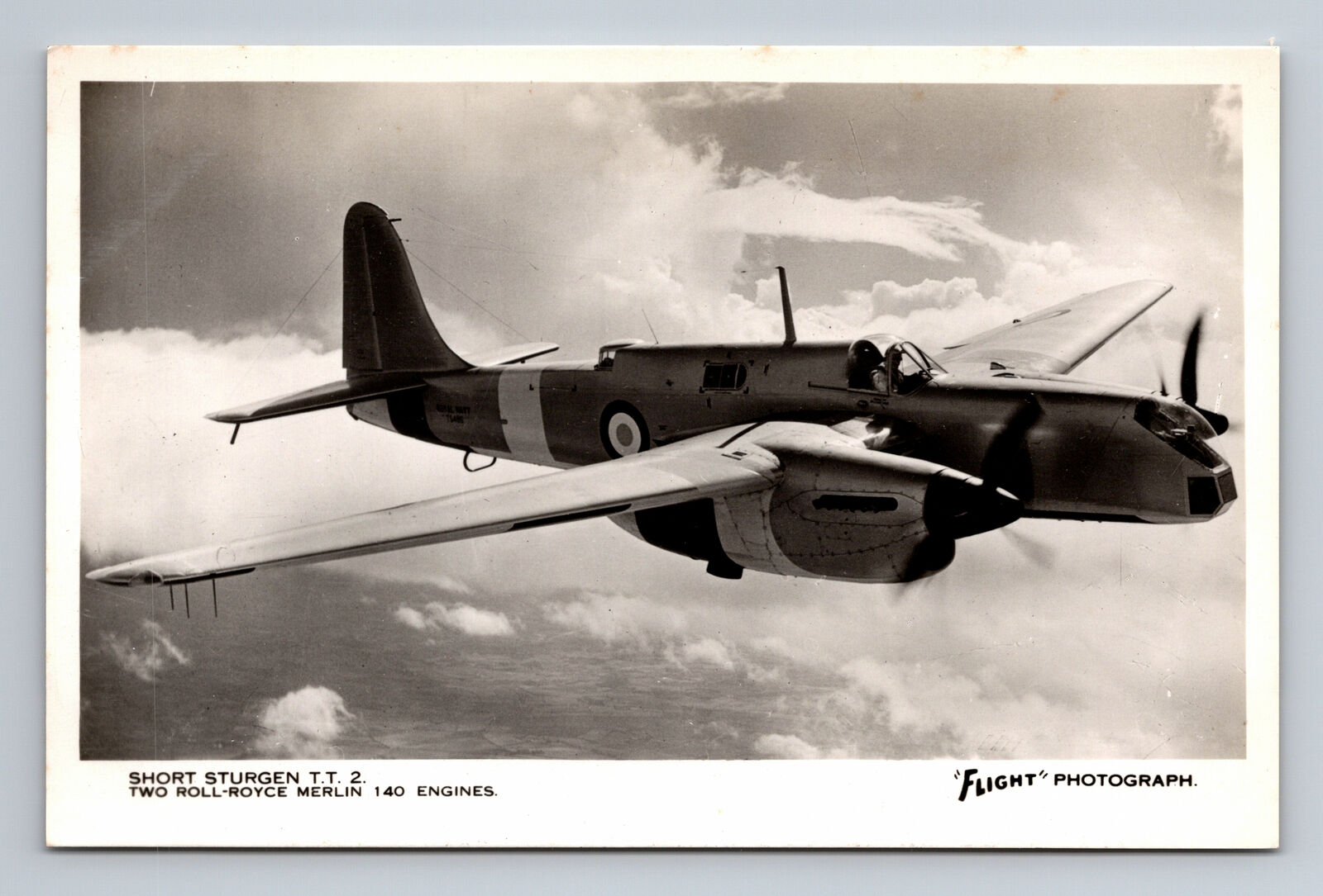 RPPC British RAF Short Sturgeon Torpedo Bomber FLIGHT Photograph Postcard