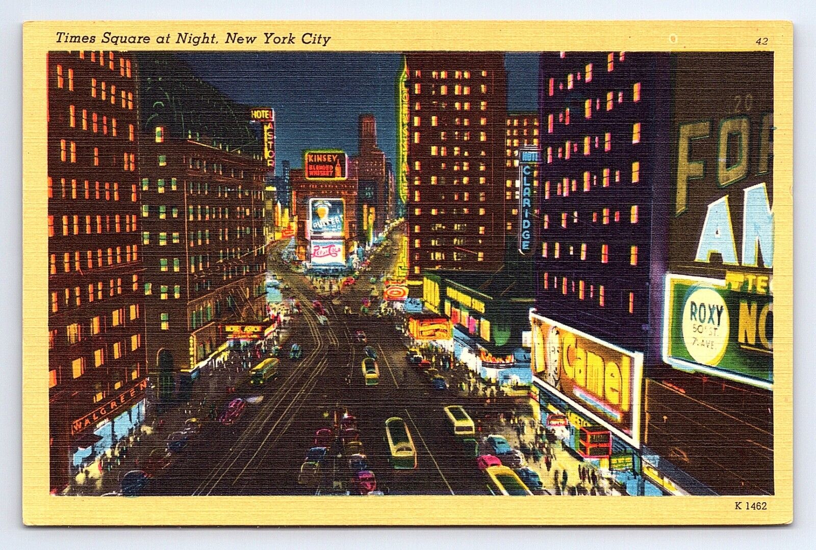 Postcard Times Square Night Pepsi Came Cigarettes Signs Others New York City NY