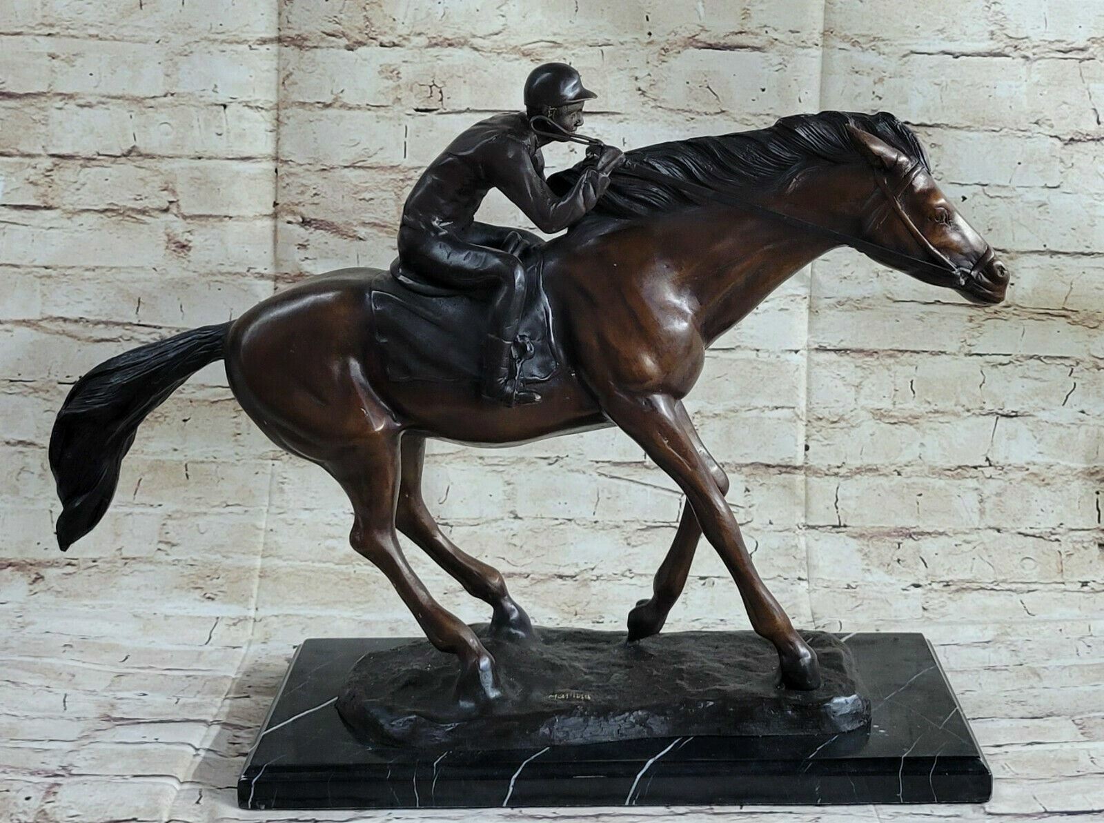 French Vintage Bronze Statue Sculpture Horse Jockey France circa 1970 Home Sale