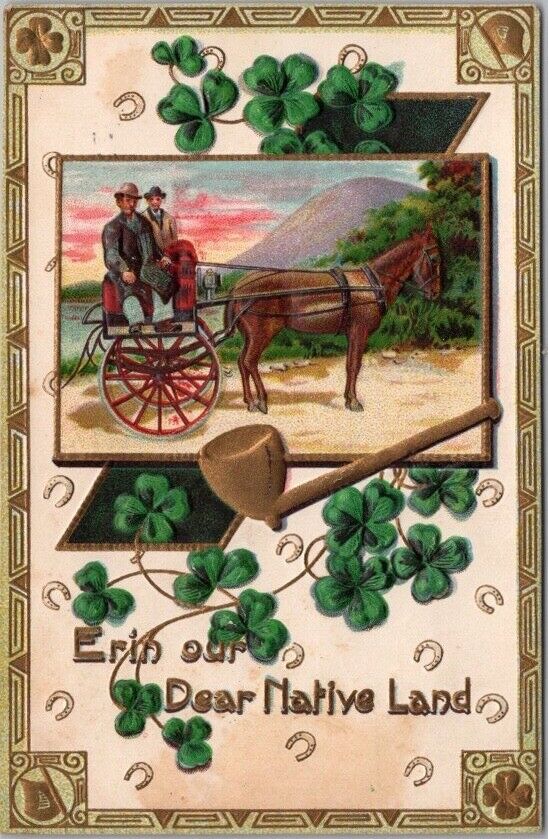 1912 ST. PATRICK\'S DAY Postcard Men in Jaunting Car \
