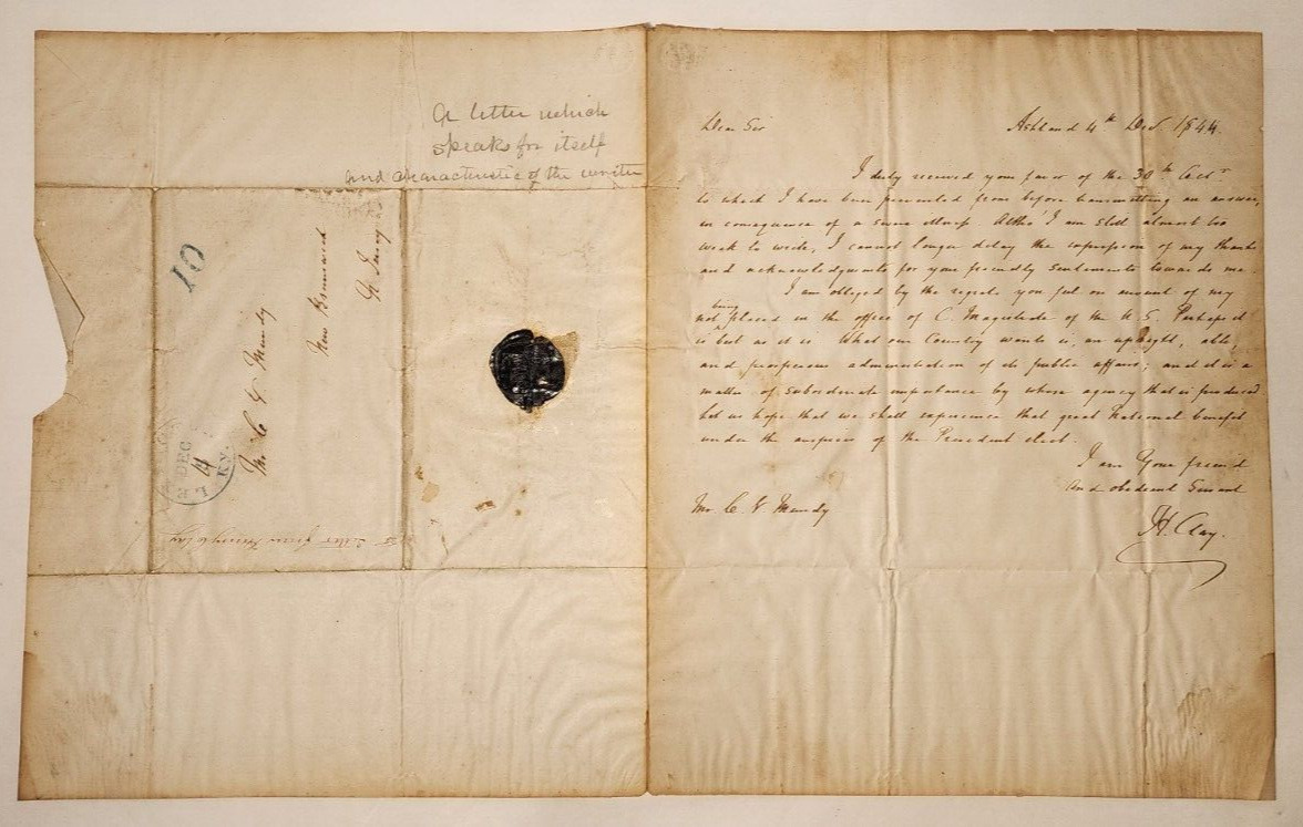 1844 ORIGINAL HENRY CLAY LETTER ALS w/ PHOTO WRITTEN DAY CLAY LOST PRES ELECTION