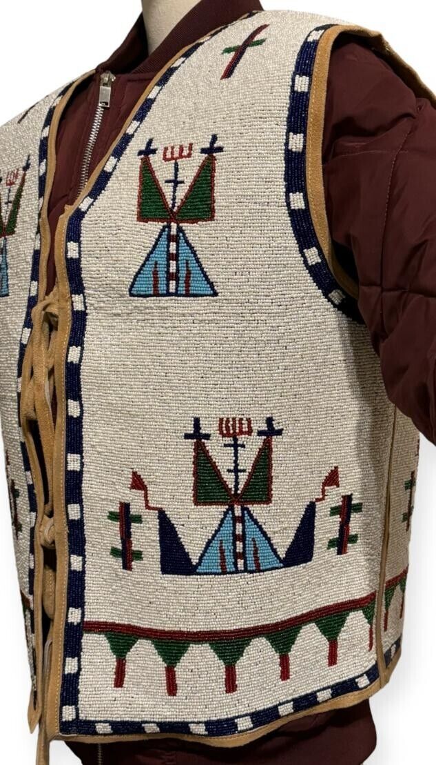 Old American Style Handmade Lakota Design Beaded Front Powwow War Vest BV707