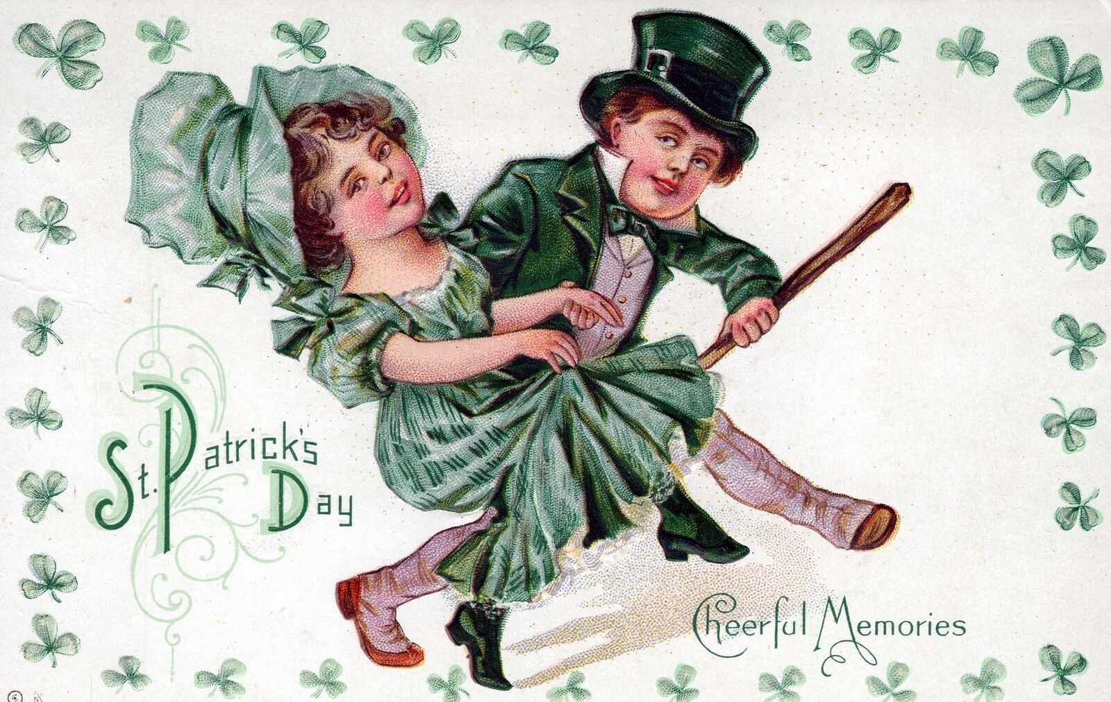 ST. PATRICK'S DAY - Two Children St. Patrick's Day Cheerful Memories Postcard