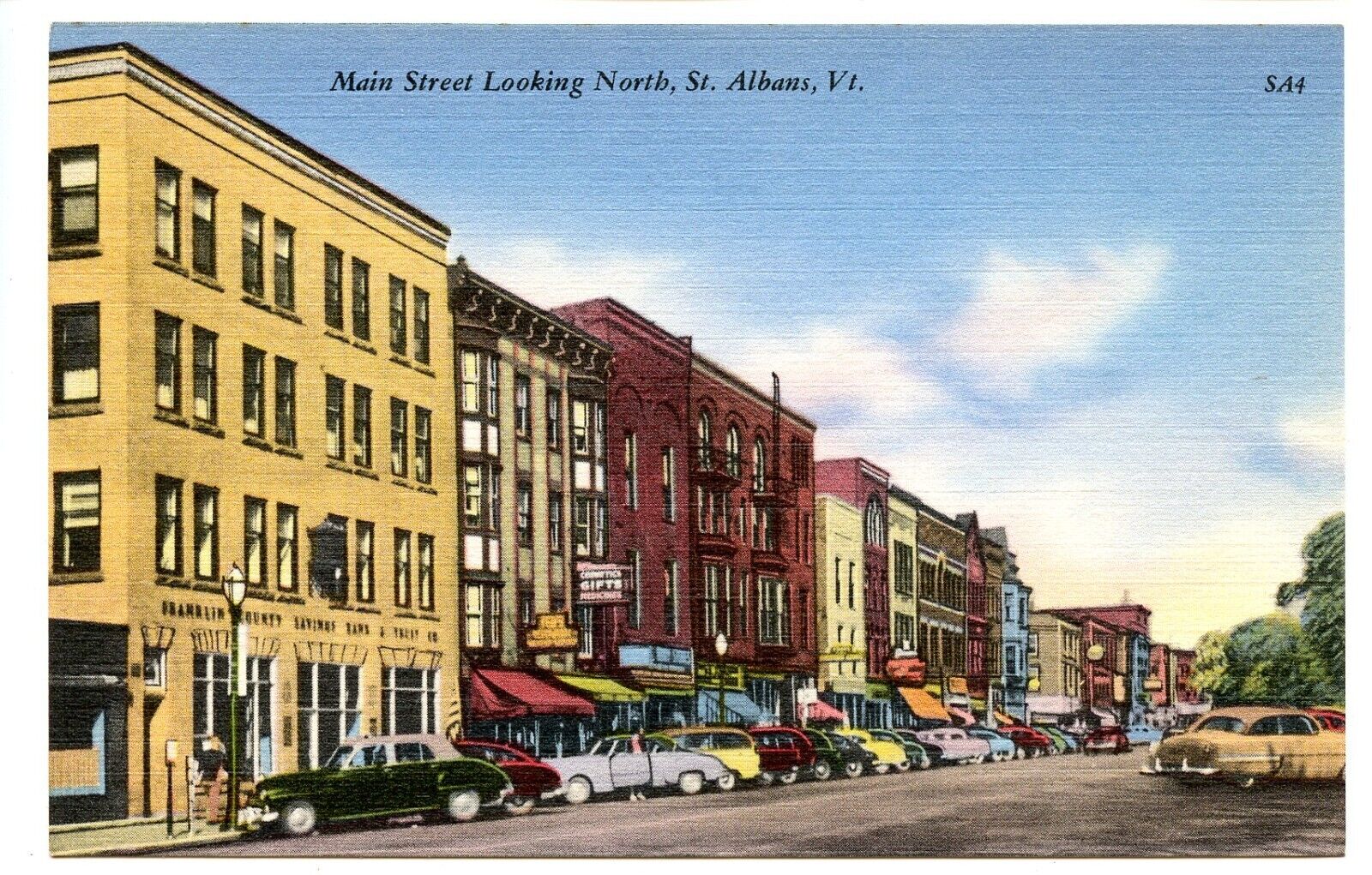 Main Street Looking North, St. Albans, Vermont Vintage Linen Postcard Unposted