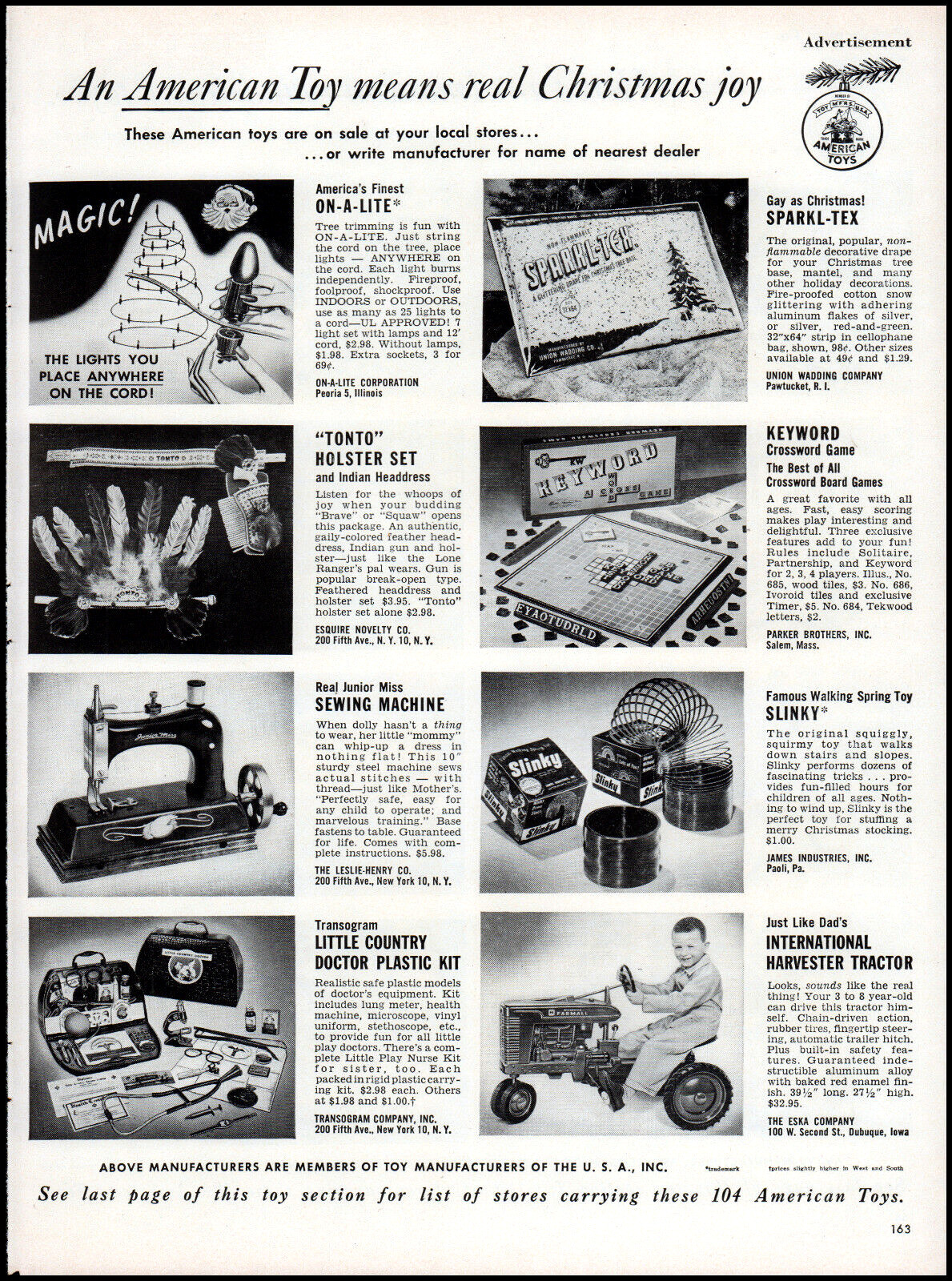 1954 American Toy Mfgs. Christmas Toys 13 pages retro photo print ad LA25
