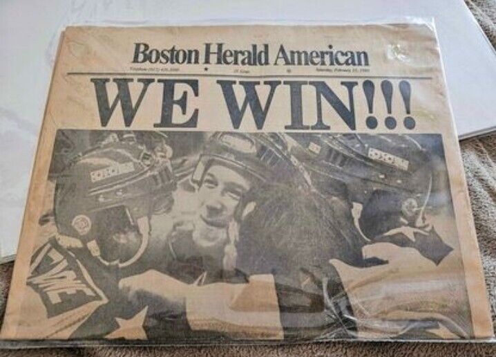 Historic Boston Herald; WE WIN Us Men's Hockey Beats USSR - February 23, 1980
