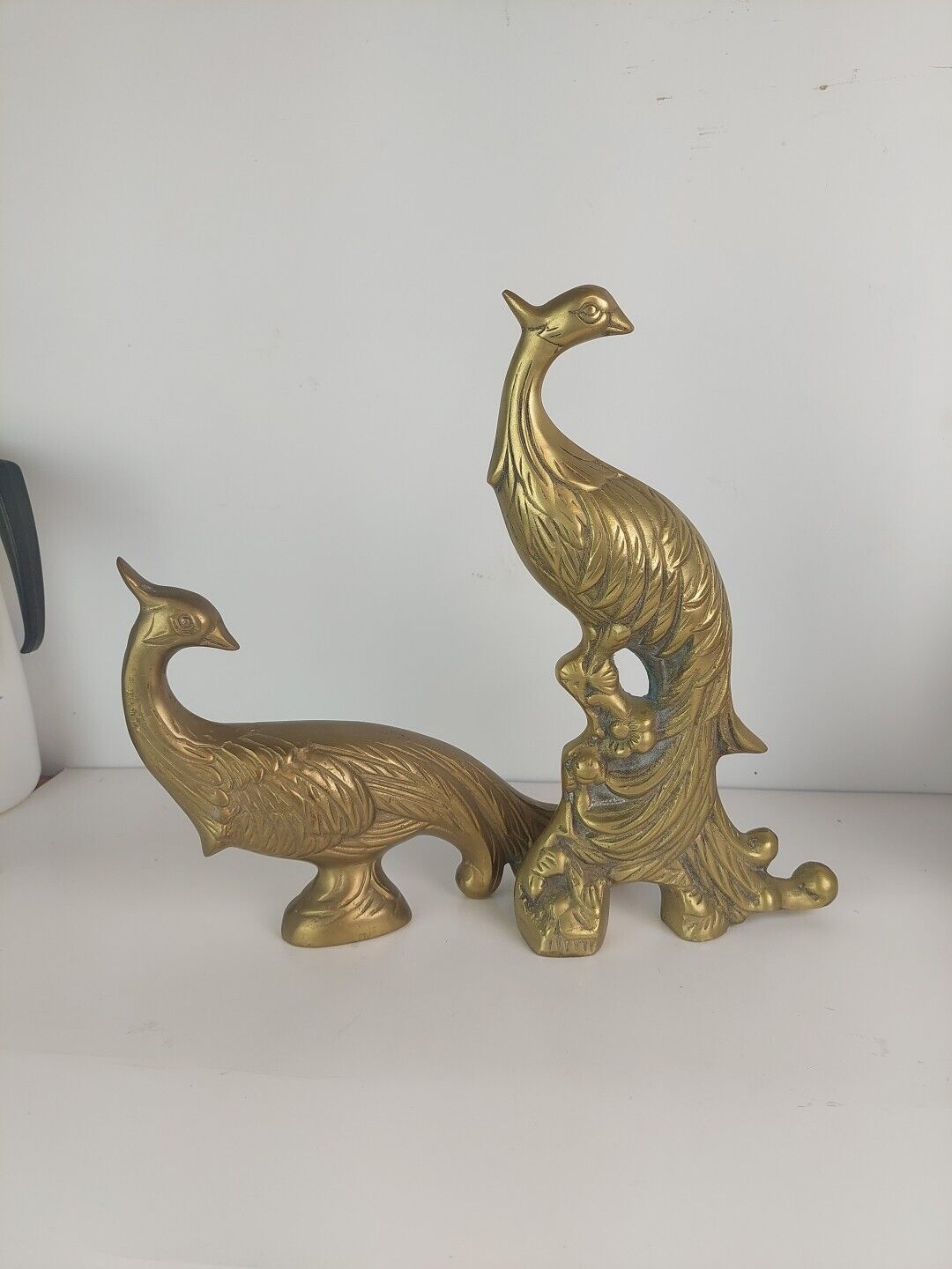Vintage 1960s Syroco Hollywood Regency MCM Peacock Pheasant Birds Pair Gold Tone