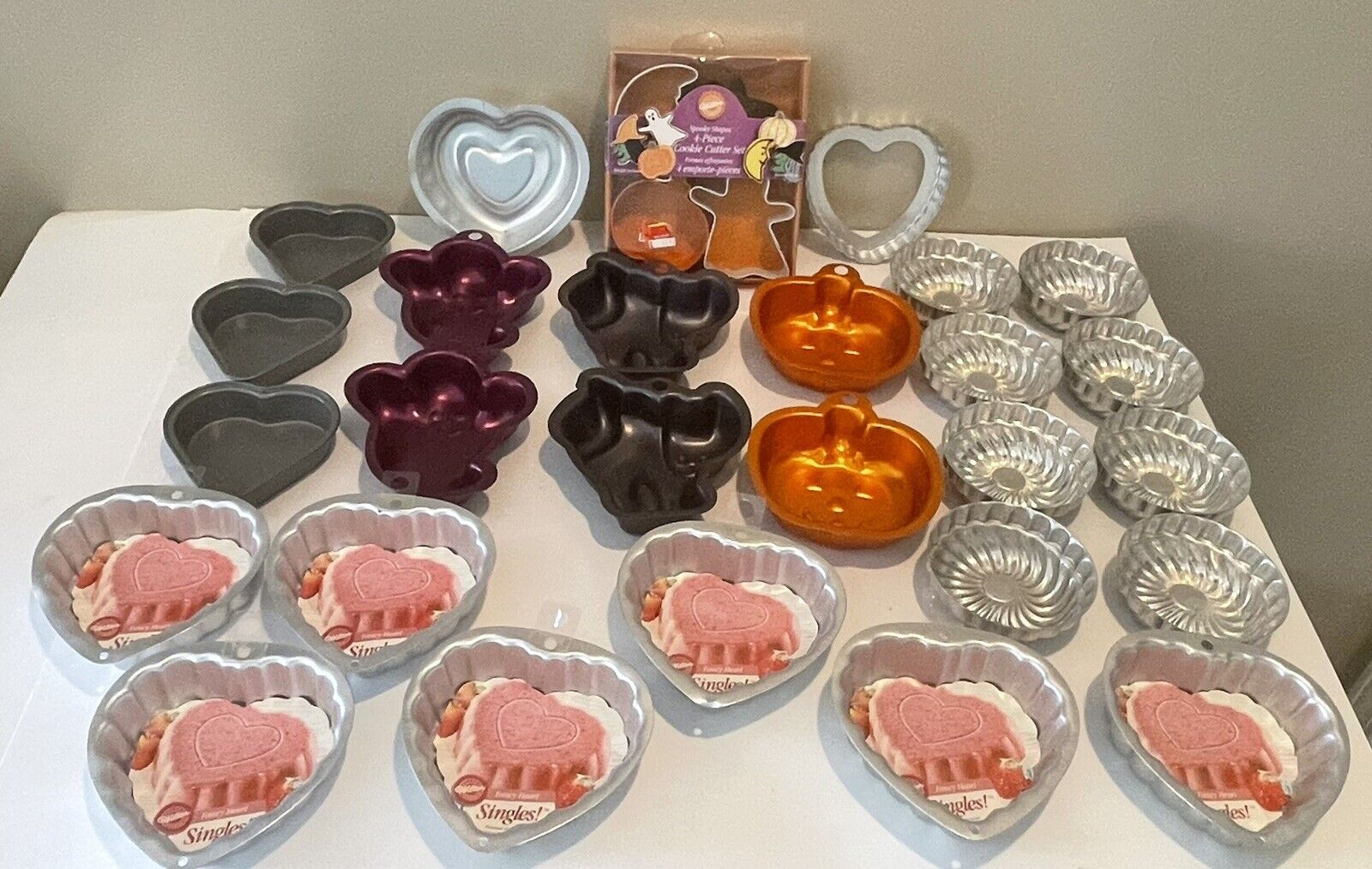 Vintage Wilton Mini Cake Pans & Cutters Lot Of 30 PCS Hearts Halloween