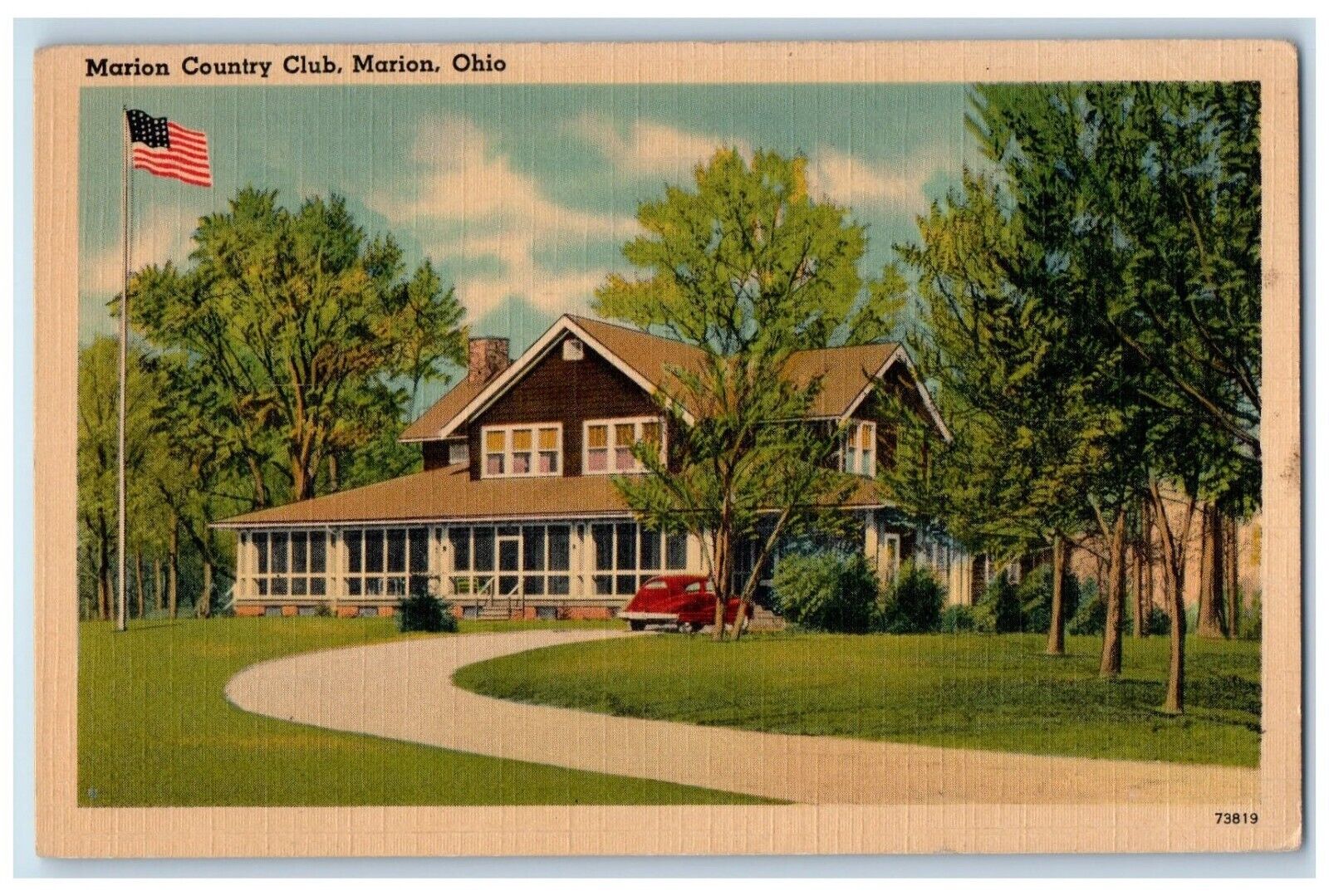 c1930\'s Marion County Club House Car Flag Marion Ohio OH Vintage Postcard